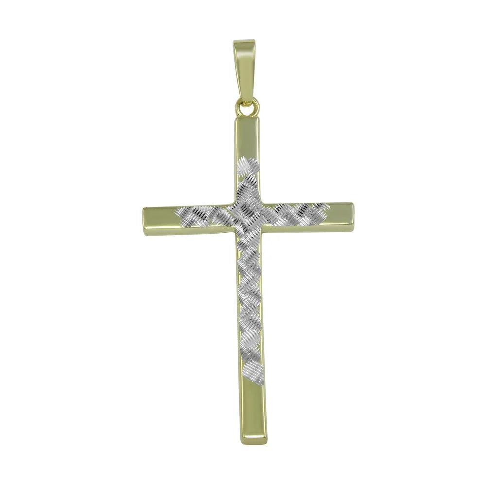 925 Sterling Silver High Polished Two Tone Cross Pendant