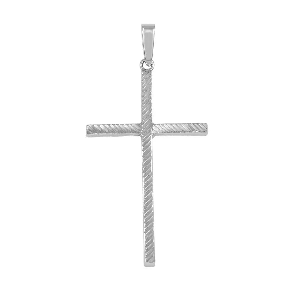 925 Sterling Silver High Polished Textured Cross Pendant