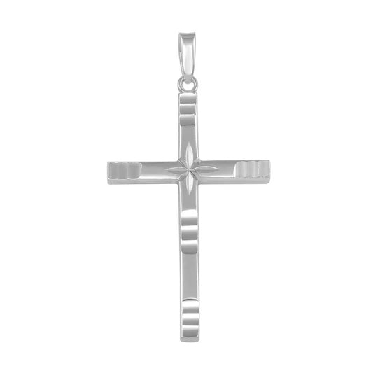 925 Sterling Silver High Polished Engraved Cross Pendant