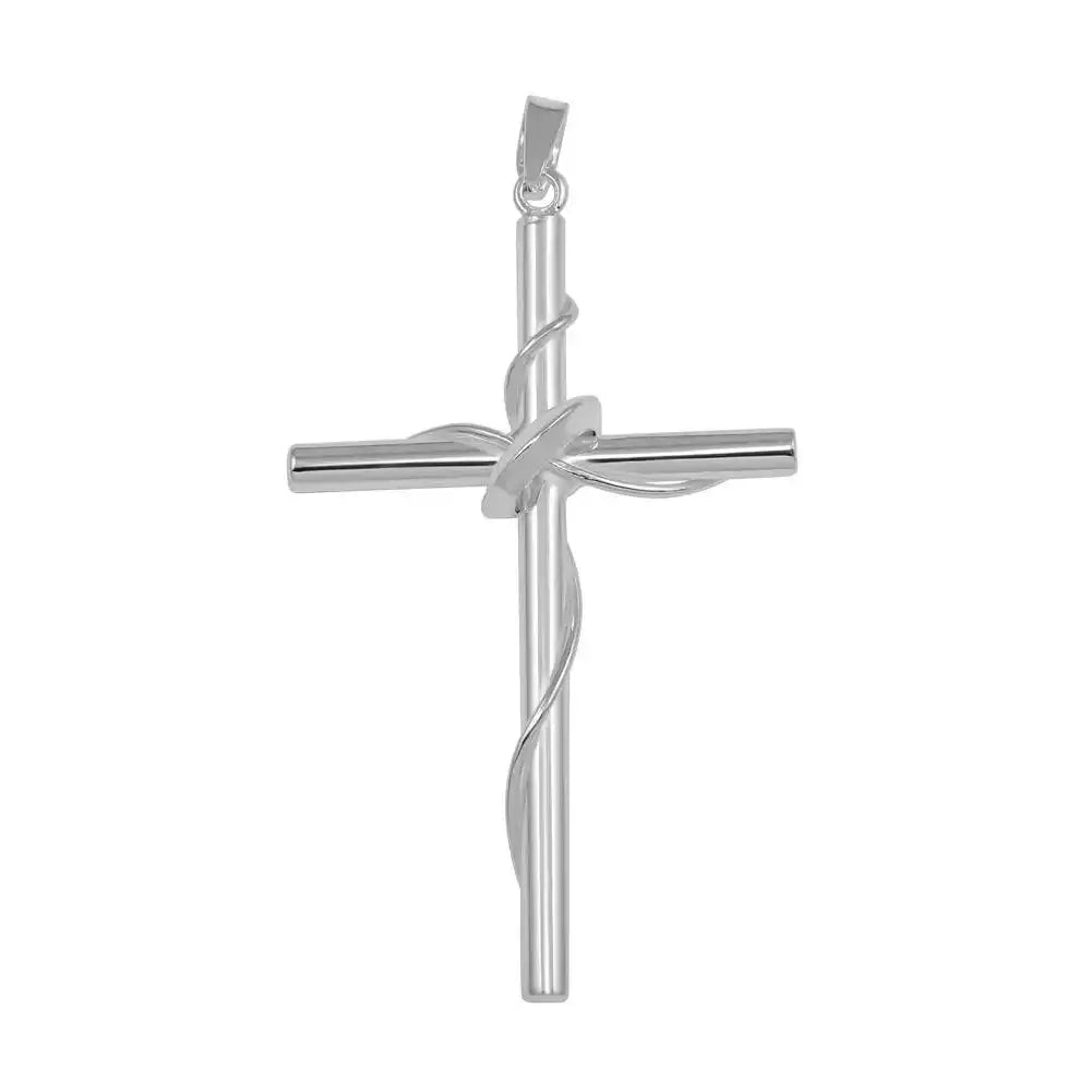 925 Sterling Silver High Polished Cross in Hoop and Wrapped in Wire Pendant
