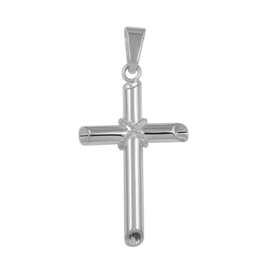 925 Sterling Silver High Polished Small Rope Hollow Cross Pendant