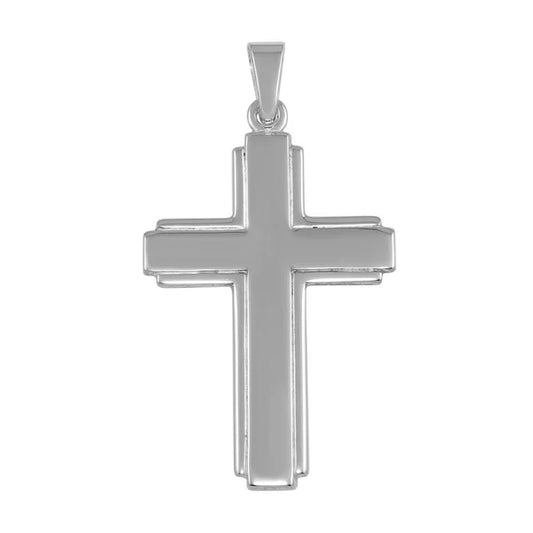 925 Sterling Silver Rhodium Plated Large Flat Cross Pendant