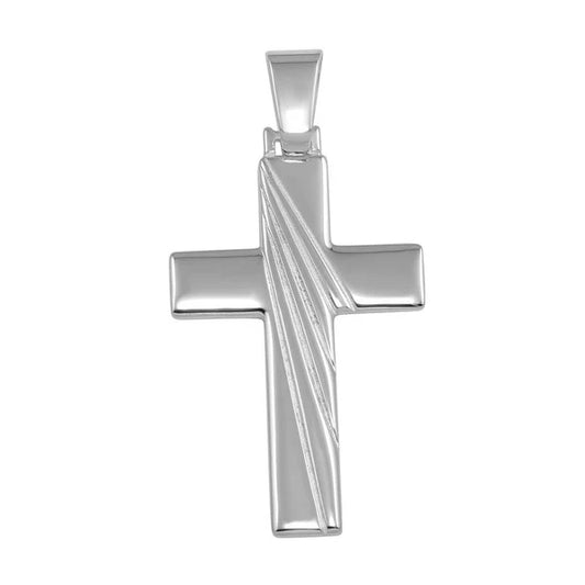 925 Sterling Silver High Polished Engraved Cross Pendant