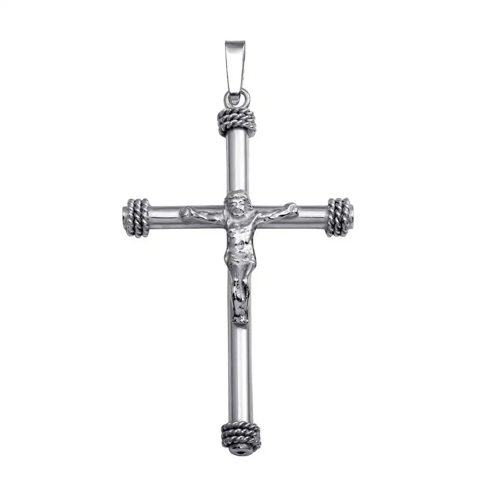 925 Sterling Silver Rhodium Plated Large Crucifix Pendant