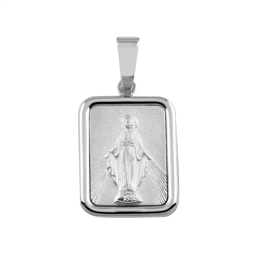 925 Sterling Silver High Polished Square Mary Medallion Pendant