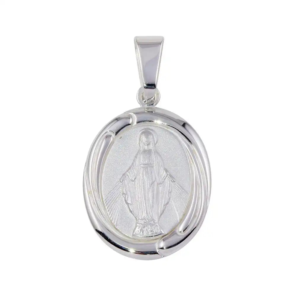 925 Sterling Silver Matte Finish High Polished Mary Medallion Pendant