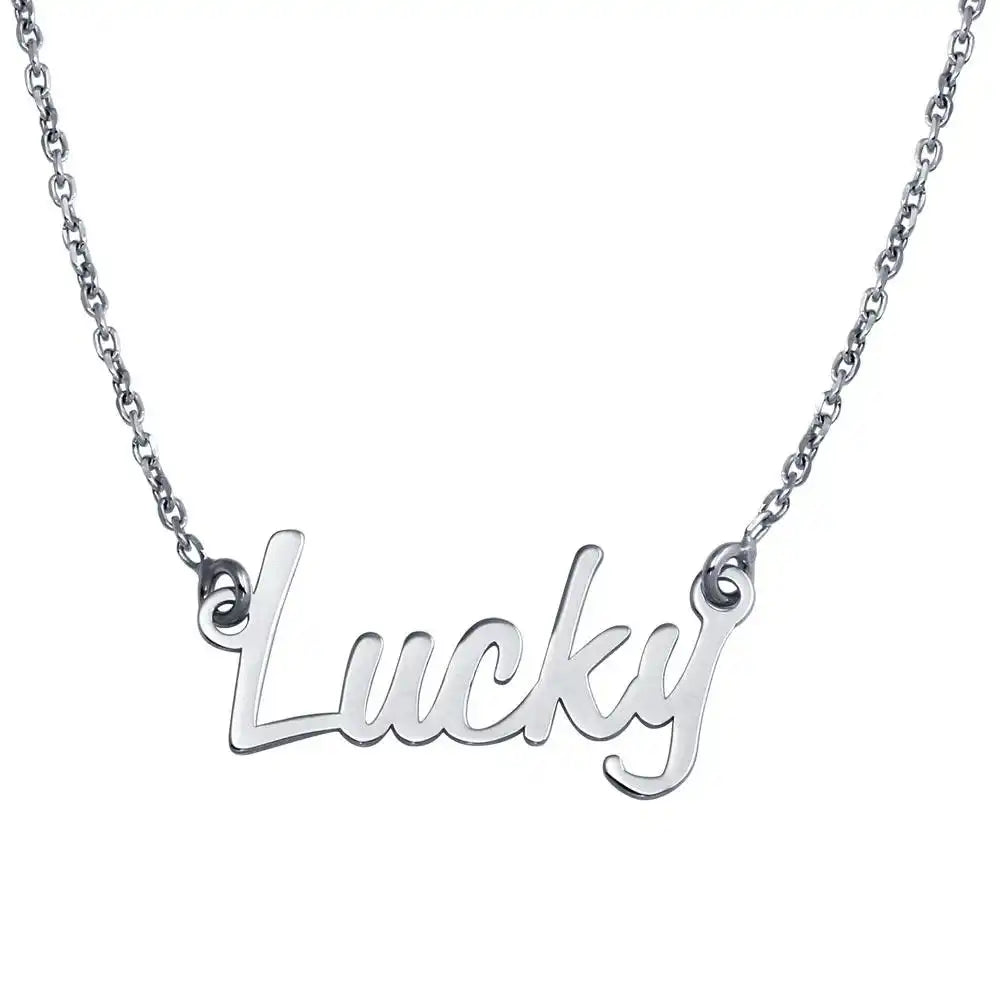 925 Sterling Silver Rhodium Plated Lucky Pendant Necklace