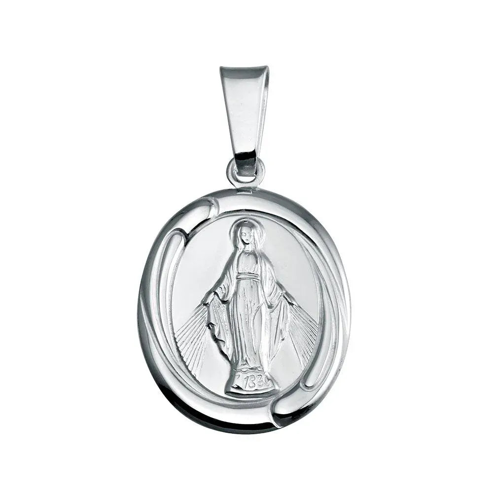925 Sterling Silver High Polished Mary Medallion Pendant