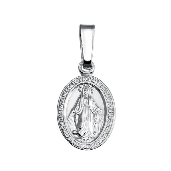 925 Sterling Silver Finish High Polished Mary Medallion Small Charm