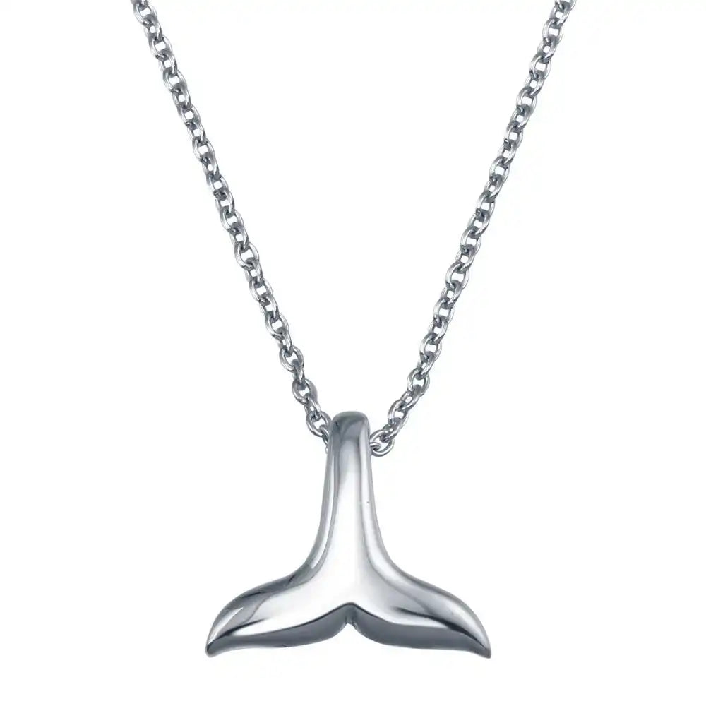 925 Sterling Silver Rhodium Plated Whale Tail Pendant Necklace