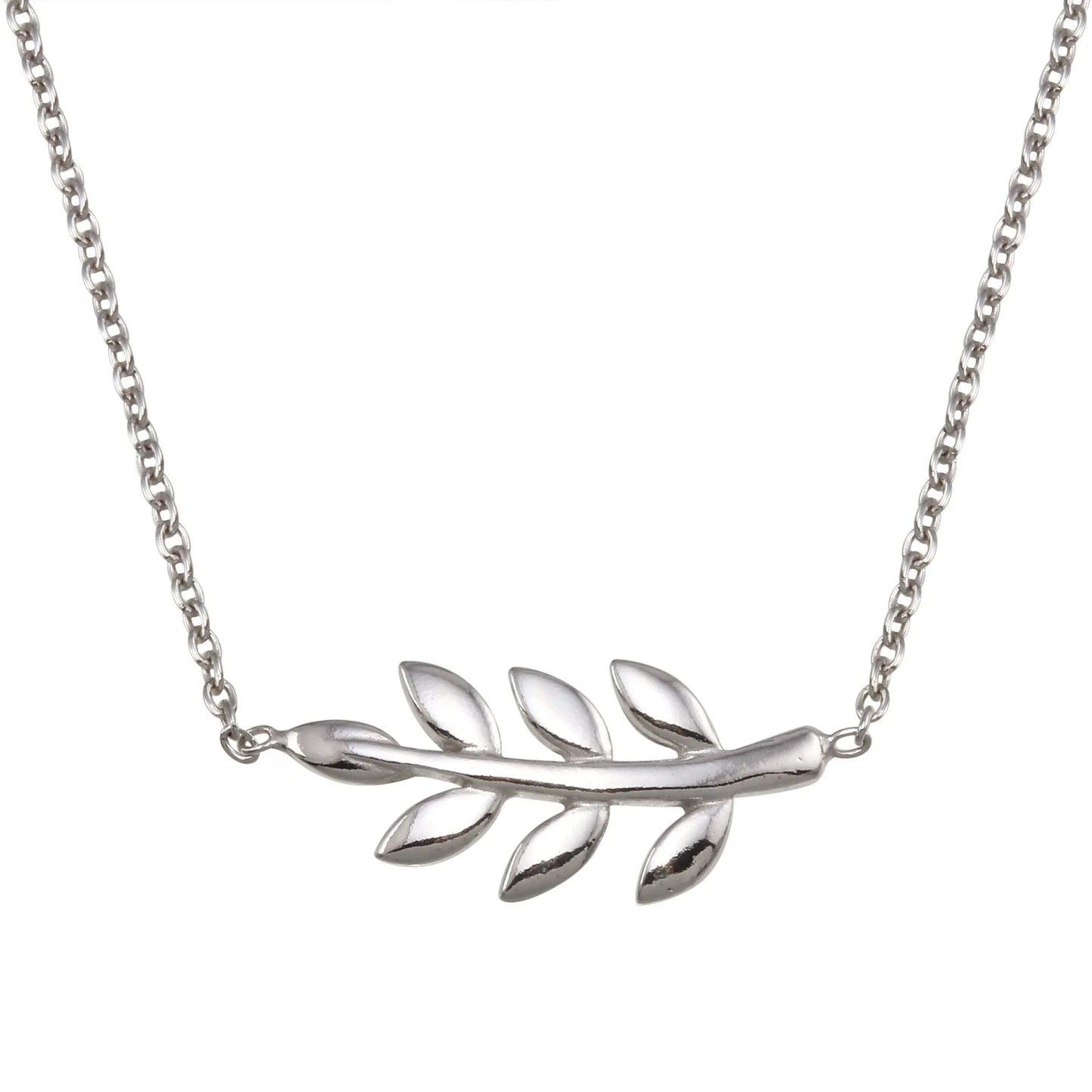 925 Sterling Silver Rhodium Plated Olive Branch Necklace