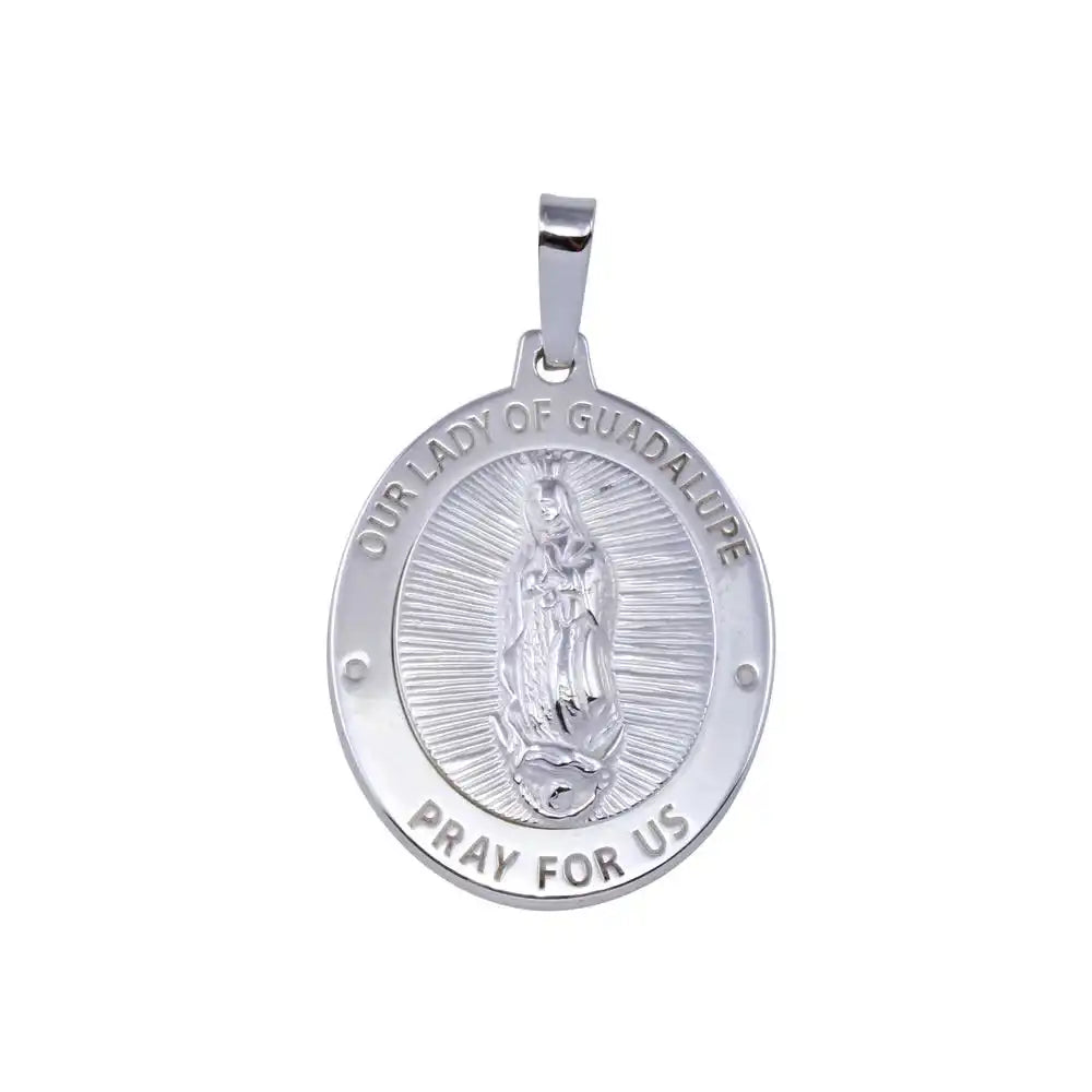 925 Sterling Silver High Polished Nuestra Senora de Guadalupe Oval Pendant