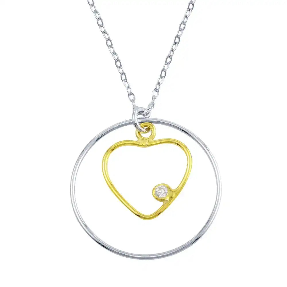 925 Sterling Silver Two-Tone Open Heart And Circle Necklace