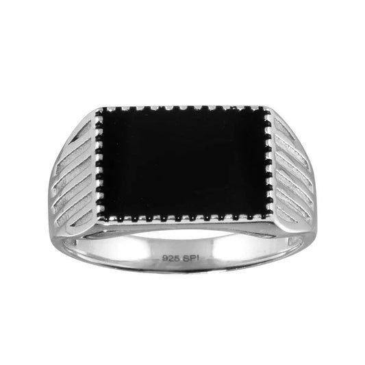 925 Sterling Silver Rhodium Plated Black Enamel Ring