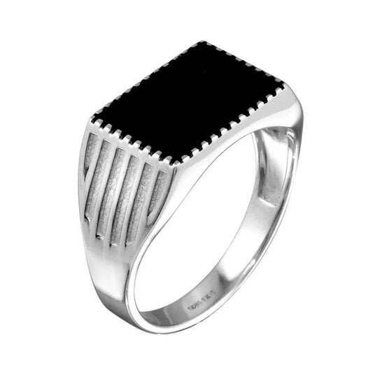925 Sterling Silver Rhodium Plated Black Enamel Ring