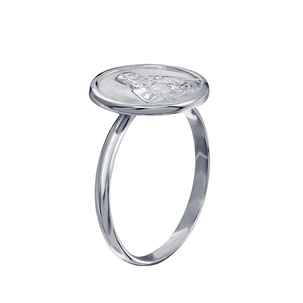 925 Sterling Silver High Polished Disc Mother Mary Design Ring