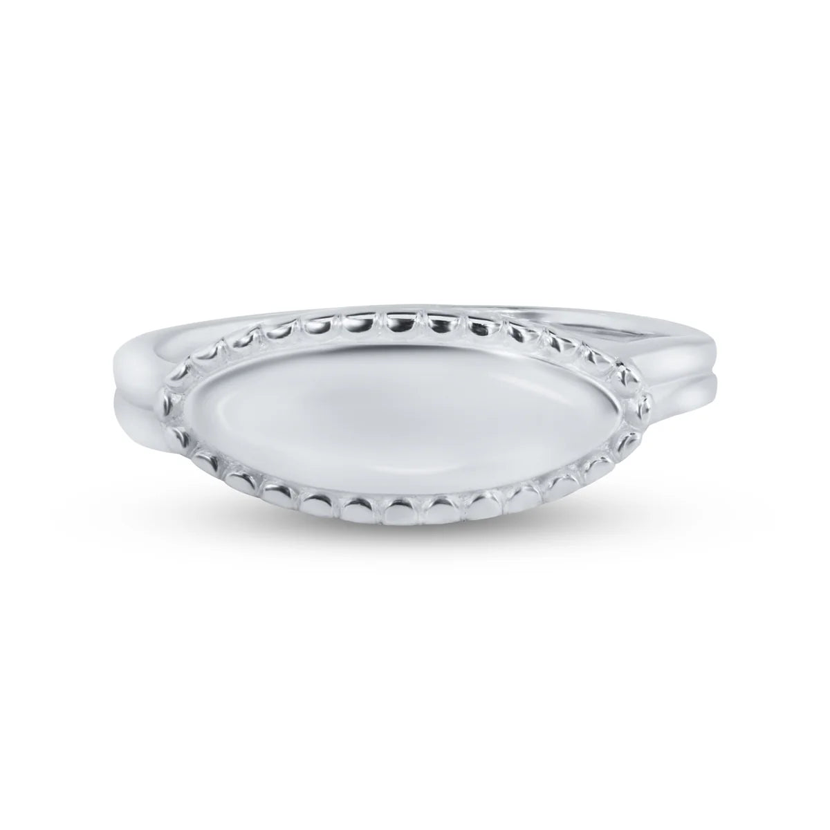 925 Sterling Silver High Polished Oval Pave Bar Ring