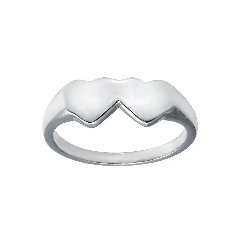 925 Sterling Silver Rhodium Plated Double Heart Ring