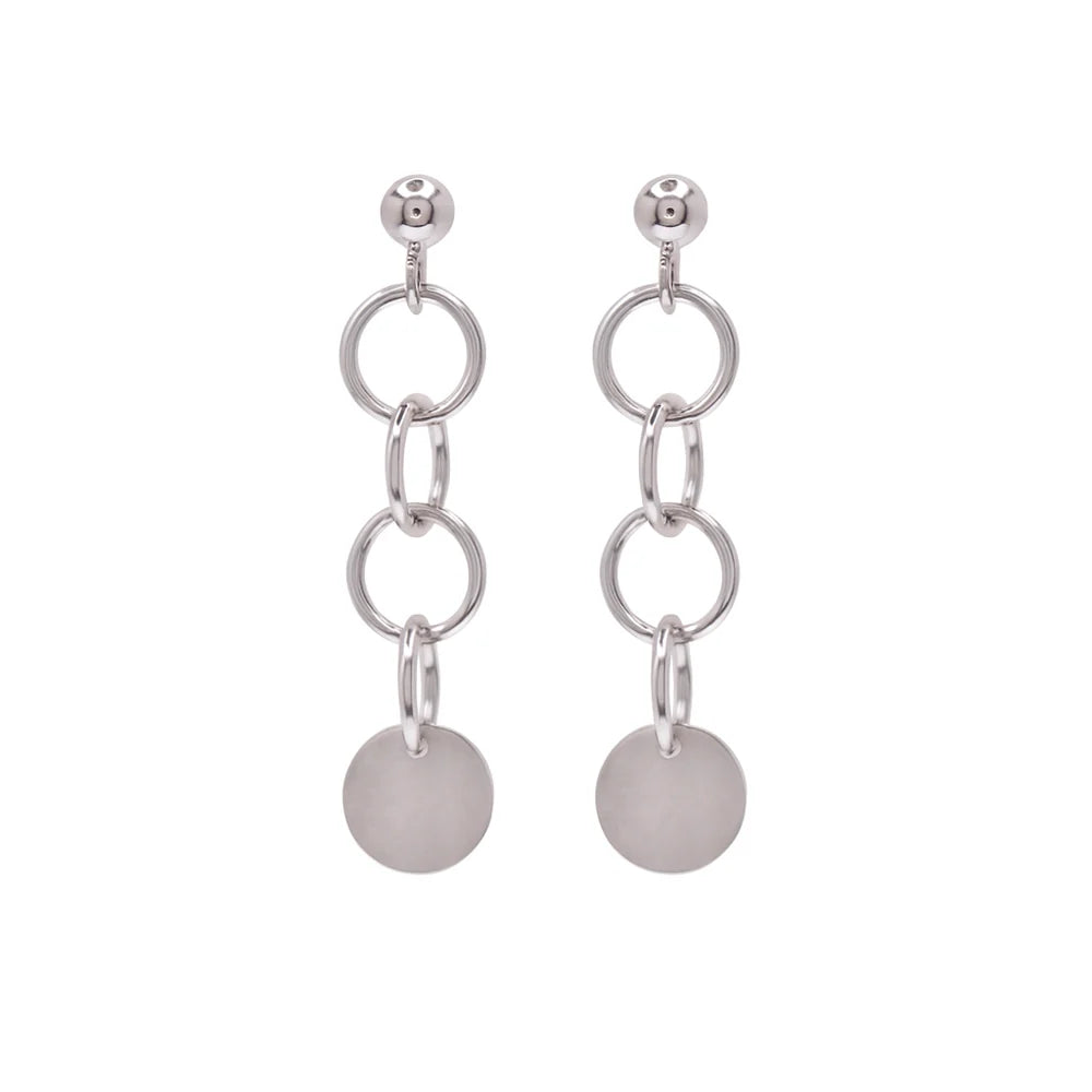925 Sterling Silver Rhodium Plated Multi Ring & Disc Post Earrings