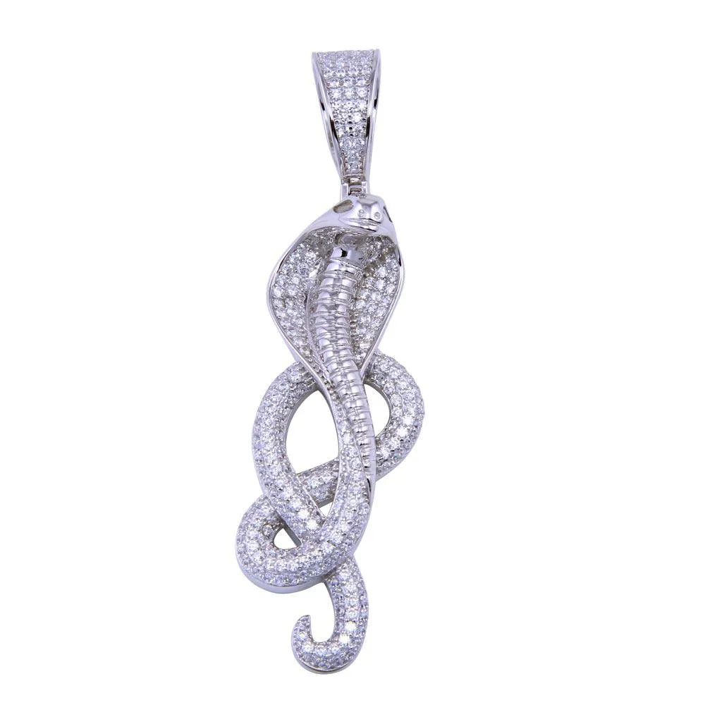 925 Sterling Silver Rhodium Plated CZ Cobra Pendant