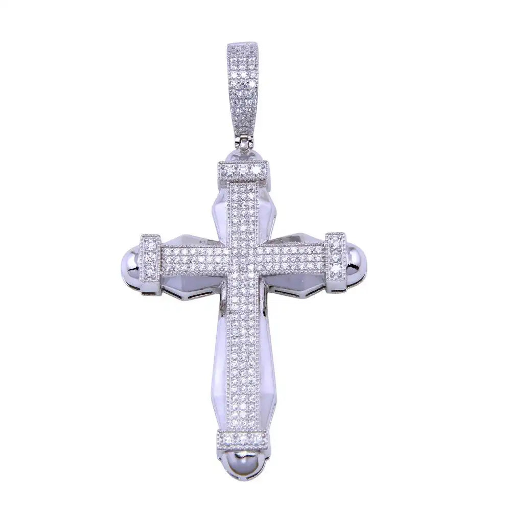925 Sterling Silver Rhodium Plated CZ Cross Pendant
