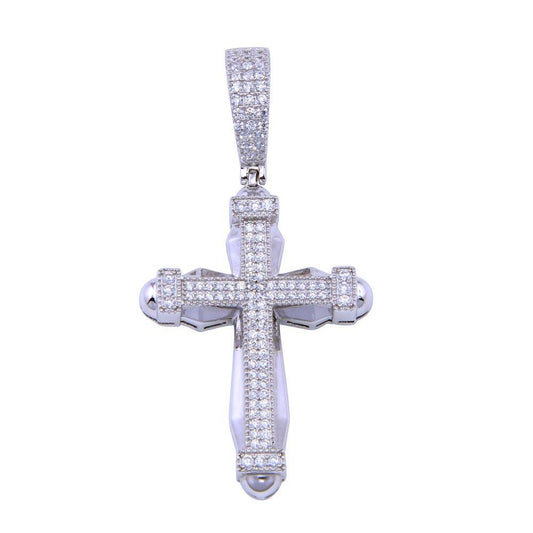 925 Sterling Silver Rhodium Plated CZ Small Cross Pendant
