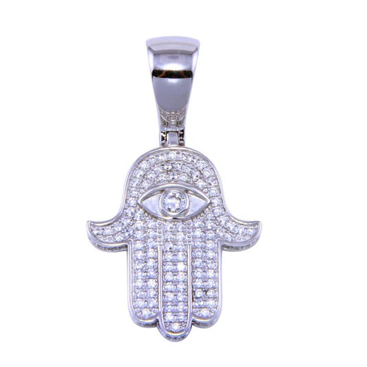 925 Sterling Silver Rhodium Plated CZ Small Hamsa Pendant