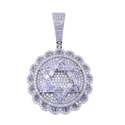 925 Sterling Silver Rhodium Plated CZ Disc Star of David Pendant
