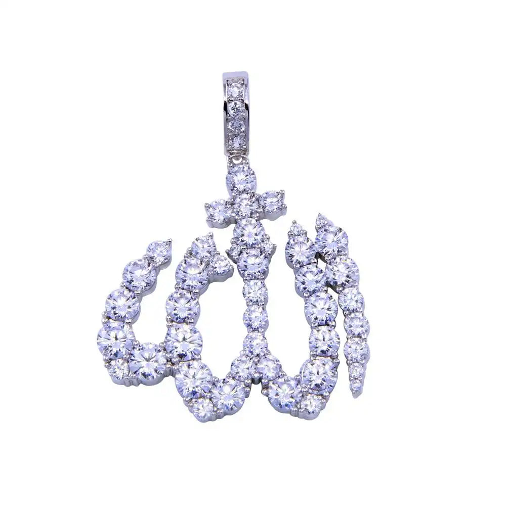 925 Sterling Silver Rhodium Plated CZ Allah Islam Pendant