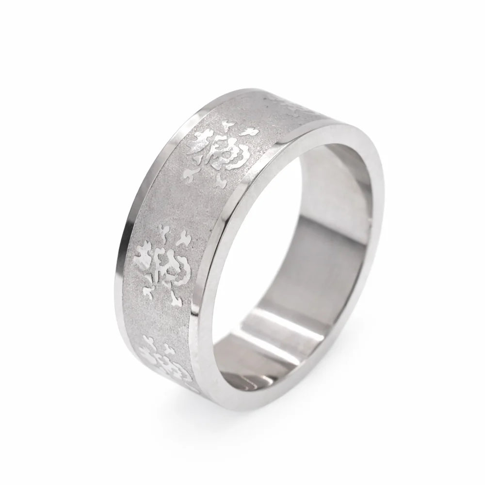 Stainless Steel Rhodium Plated Brushed Skull and Bones Men's Ring