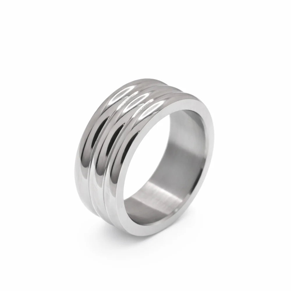 Stainless Steel Rhodium Plated Plain Multi Band Ring