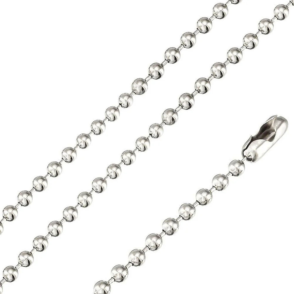 Stainless Steel Rhodium Plated 2.5 MM Bead Link Chain Necklace