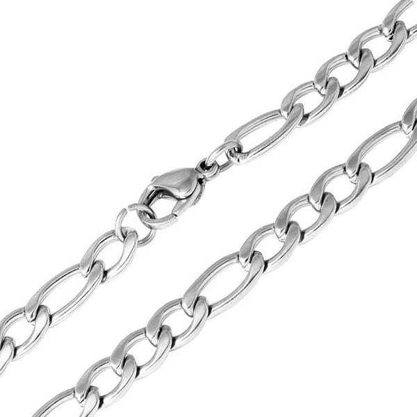 Stainless Steel Rhodium Plated 6 MM Figaro Link Chain Necklace