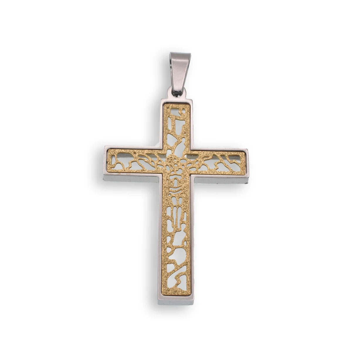 Stainless Steel Two Tone Gold & Rhodium Plated Abstract Shimmer Jesus Crucifix Pendant