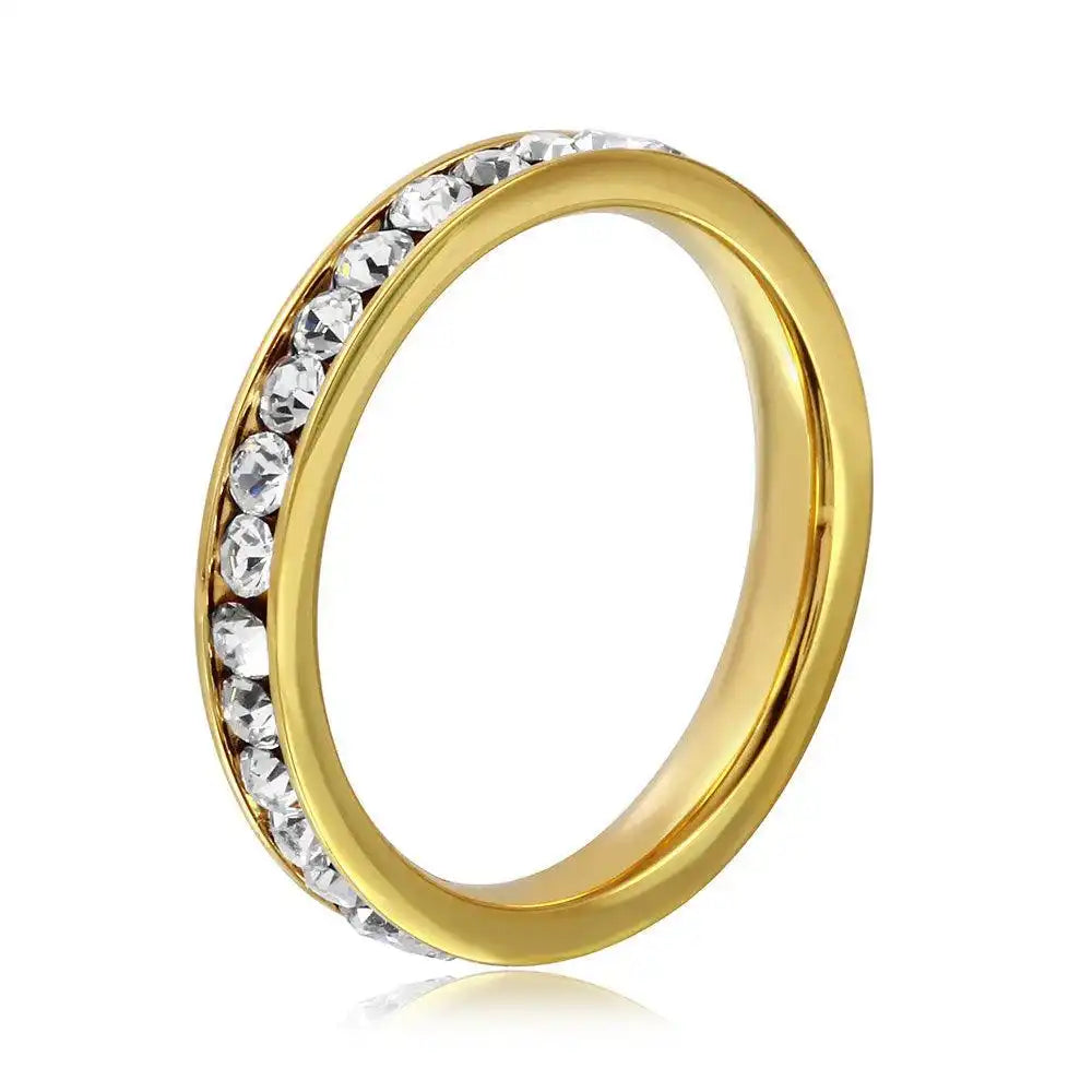 Stainless Steel Gold Color CZ Eternity Band Ring