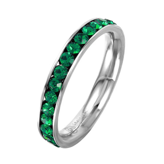 925 Sterling Silver Stainless Steel CZ Eternity Band May