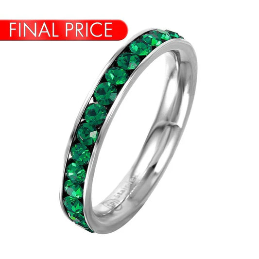 925 Sterling Silver Stainless Steel CZ Eternity Band May