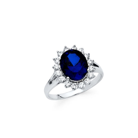 925 Sterling Silver Blue Oval CZ Engagement Ring