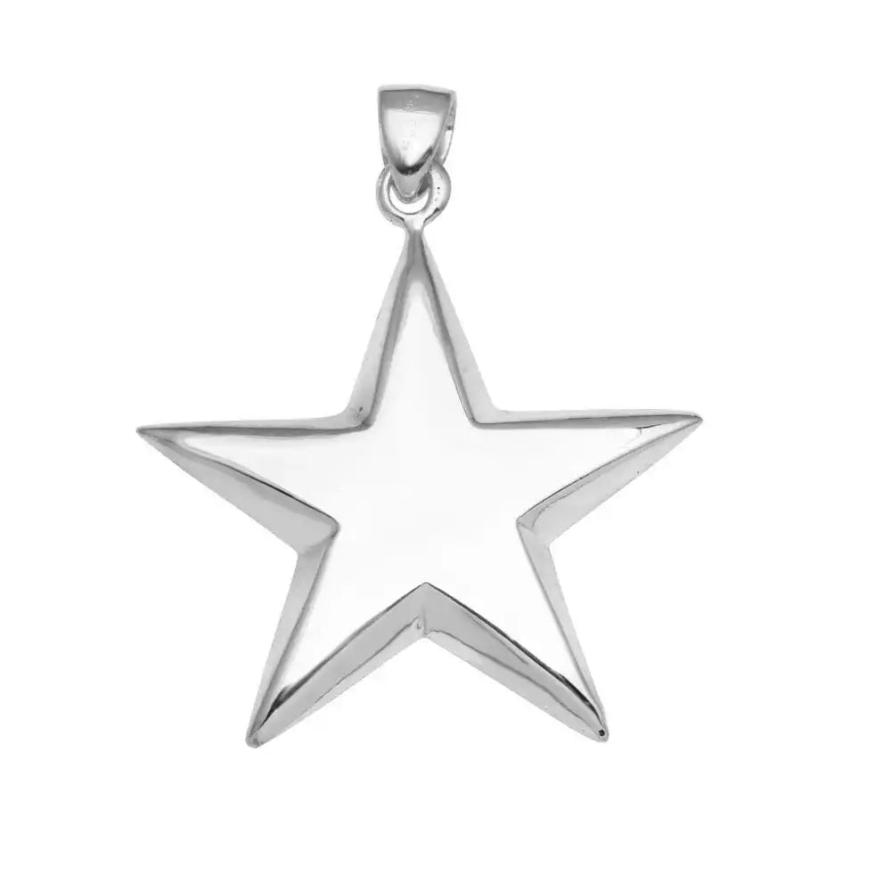 925 Sterling Silver High Polished Puffy Engravable Star Pendant31mm