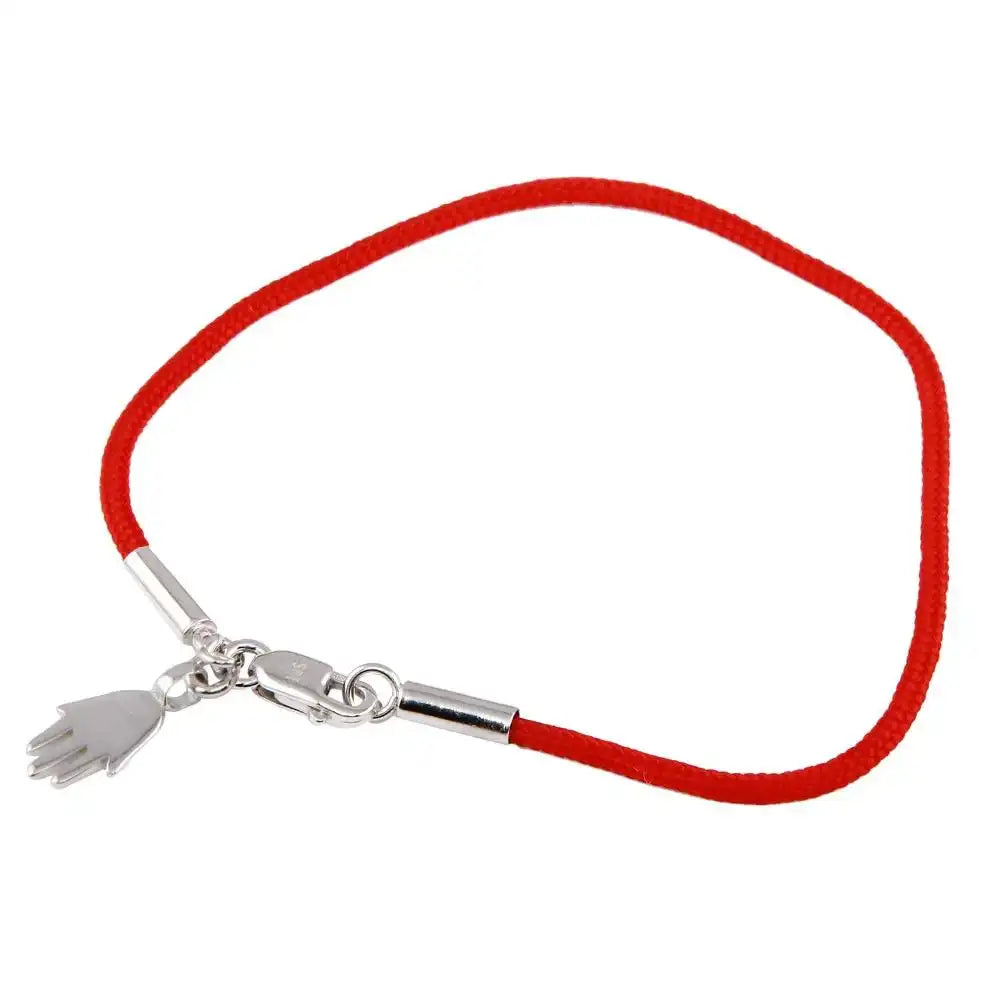 925 Sterling Silver Rhodium Plated Hamsa Red Cord Bracelet
