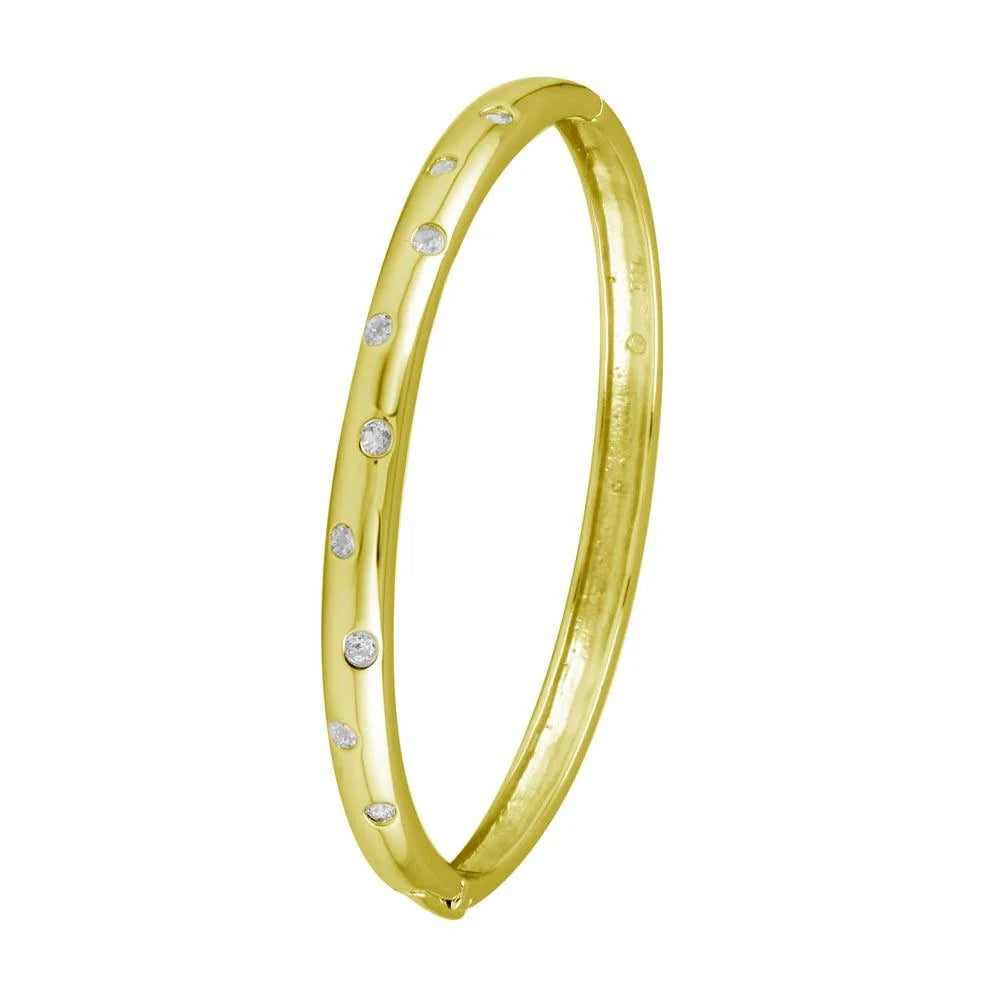925 Silver Gold Plated Clear CZ Dotted Bangle Bracelet