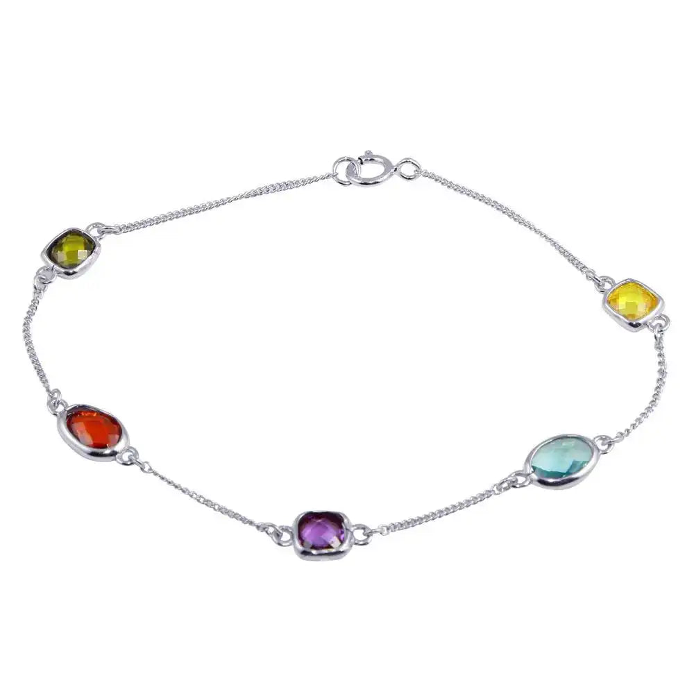925 Sterling Silver Rhodium Plated Multi-Color CZ Stone Bracelet