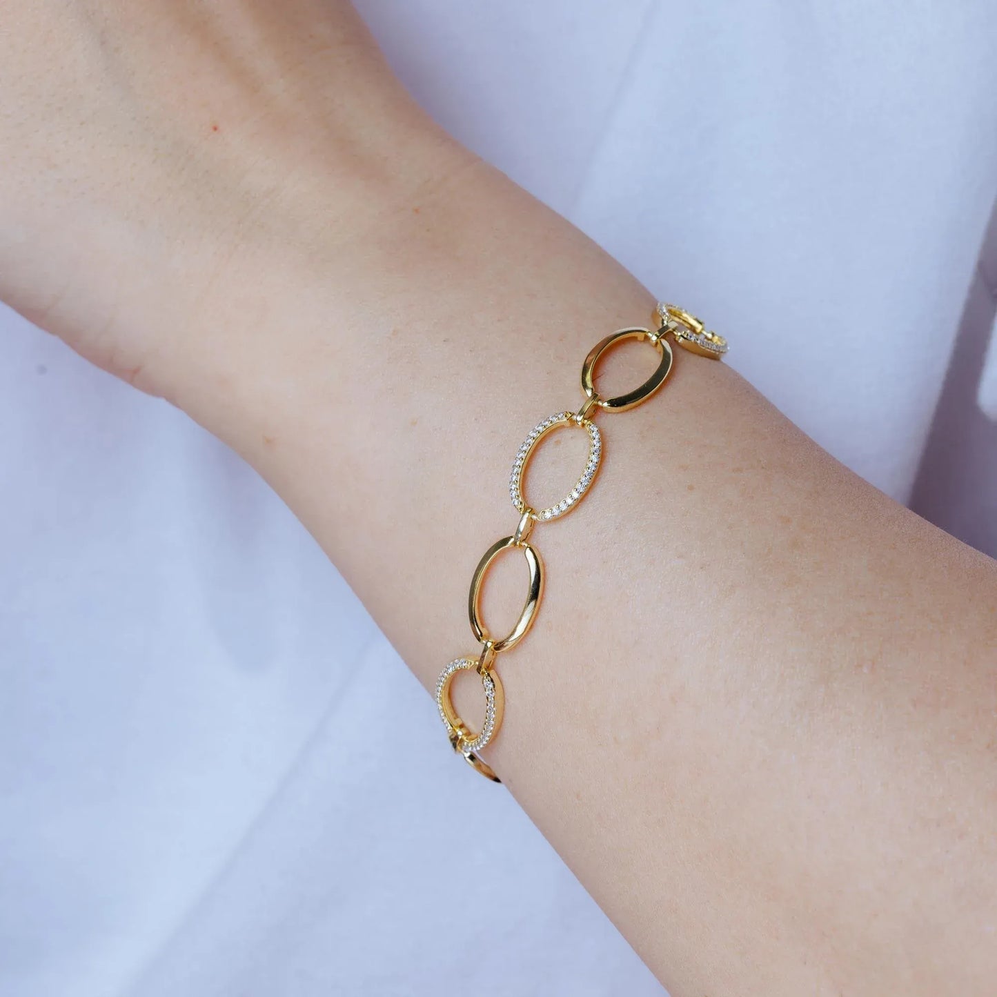 925 Sterling Silver Gold Plated Oval CZ Bracelet