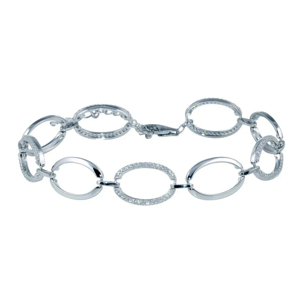 925 Sterling Silver Rhodium Plated Oval CZ Bracelet