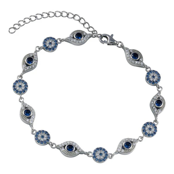 925 Sterling Silver Rhodium Plated Evil Eye CZ Bracelet