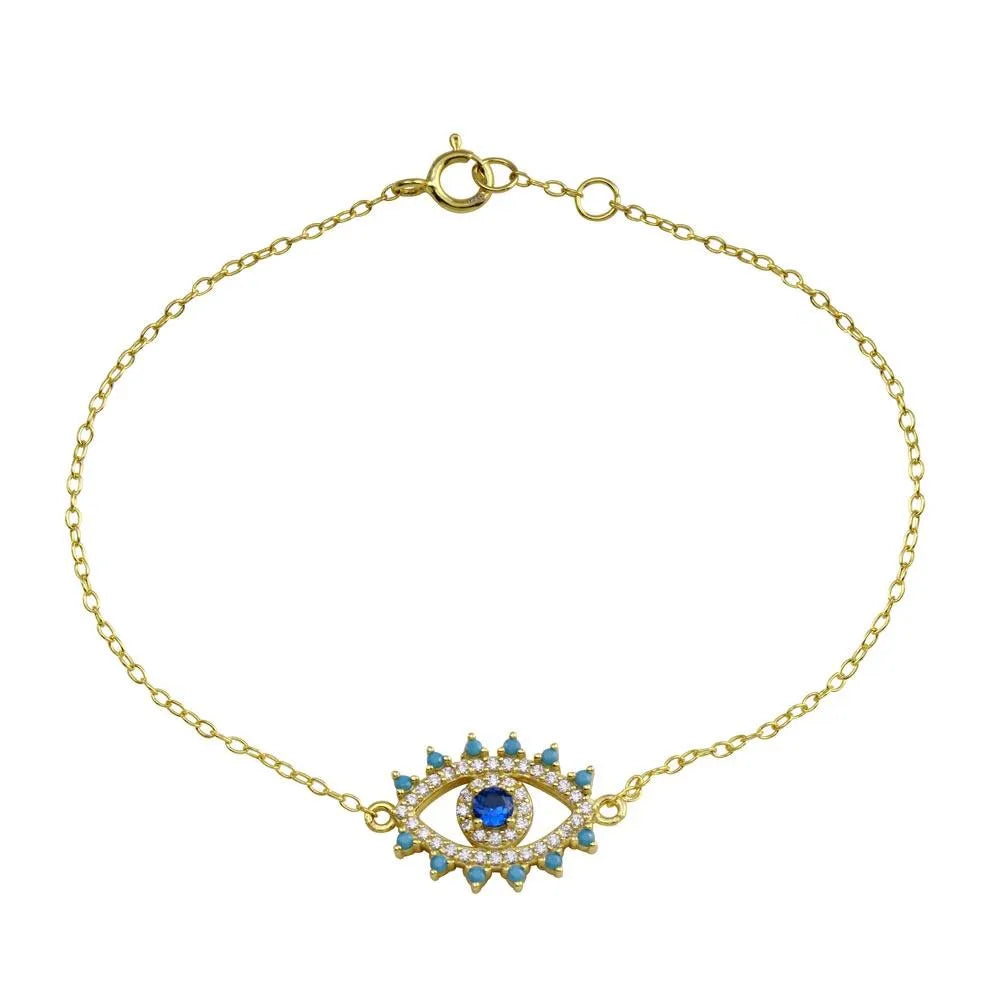 925 Sterling Silver Gold Plated Evil Eye CZ Heart Bracelet