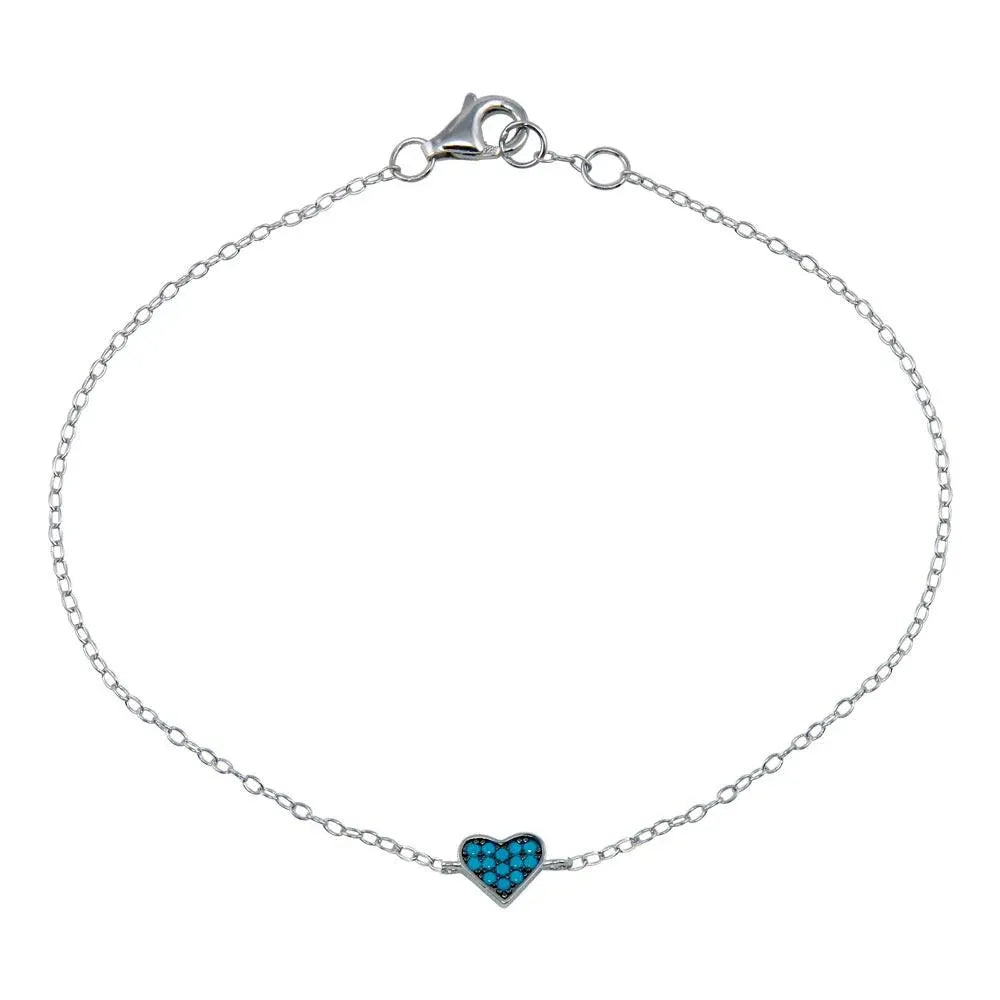 925 Sterling Silver Rhodium Plated Turquoise Heart Bracelet