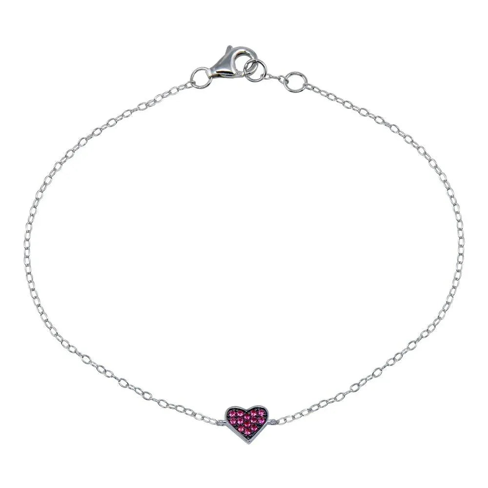 925 Sterling Silver Rhodium Plated CZ Heart Bracelet