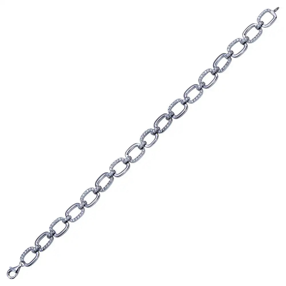 925 Sterling Silver Rhodium Plated 8mm CZ Rectangle Link Tennis Bracelet