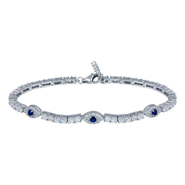 925 Sterling Silver Rhodium Plated 5mm Evil Eye Link CZ Tennis Bracelet